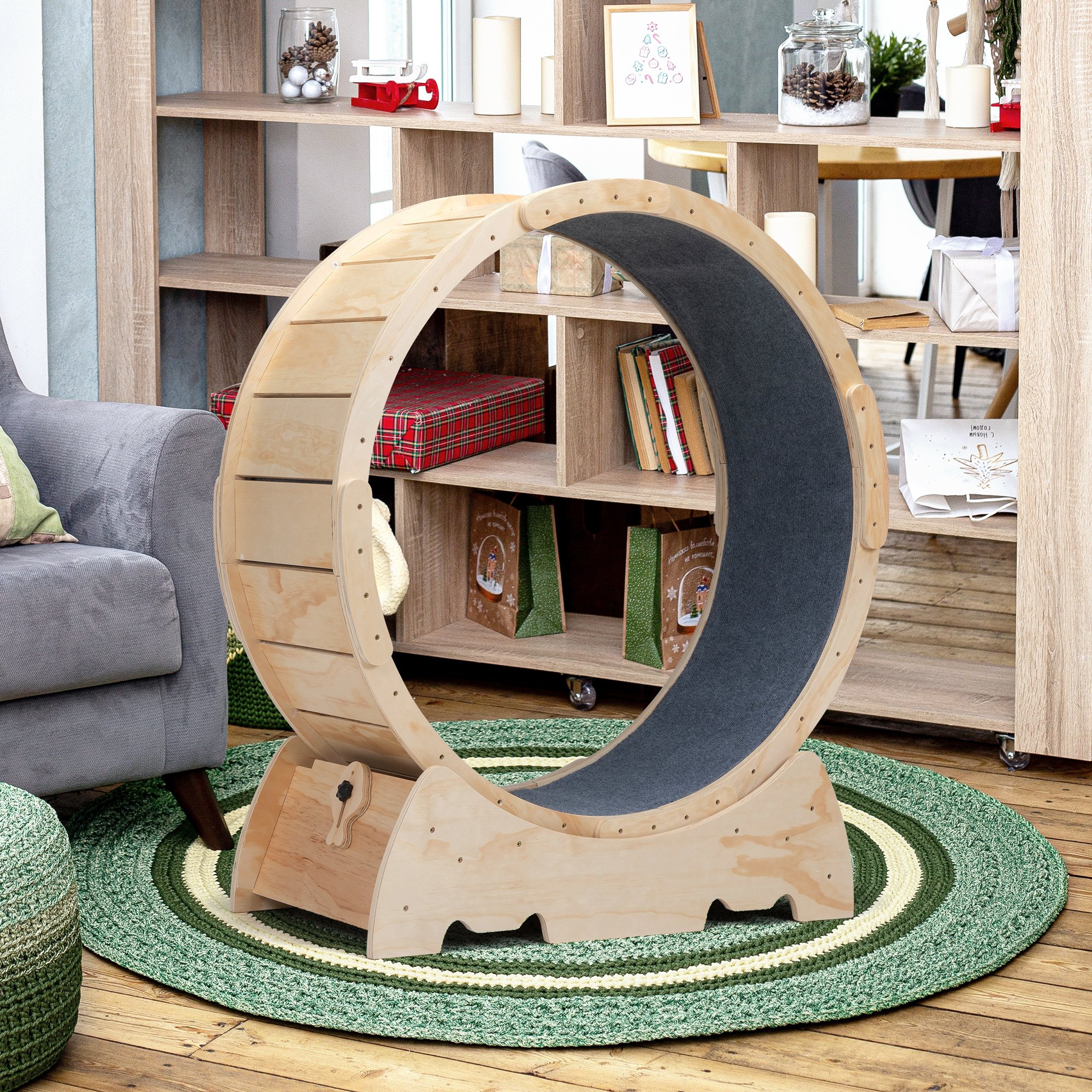 Large Cat Running Wheel, Cat Exercise Stylish Treadmill for Indoor Cats, Sturdy Quiet Lightweight, Natural Wood Color Large Cat Running Wheel, Cat Exercise Stylish Treadmill for Indoor Cats, Sturdy Quiet Lightweight, Natural Wood Color